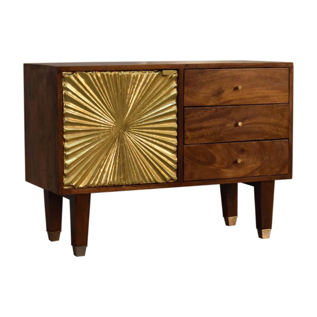 Manila Gold Sideboard | Solid Mango Wood | Brass Cabinet | 3 Drawers