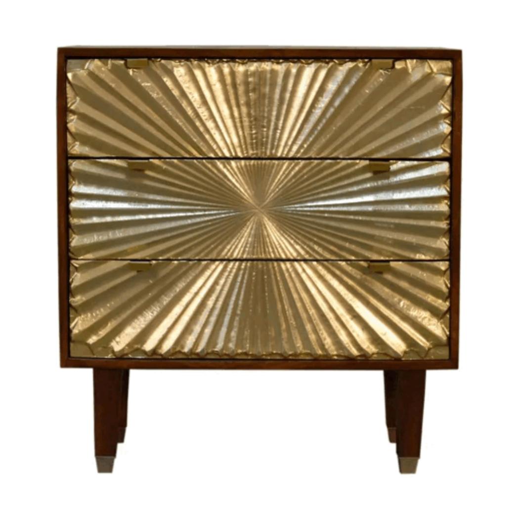 Manila Gold Sideboard | Solid Mango Wood | Brass Cabinet | 3 Drawers