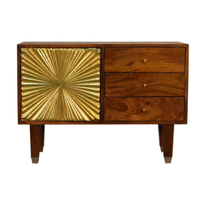 Manila Gold Sideboard | Solid Mango Wood | Brass Cabinet | 3 Drawers