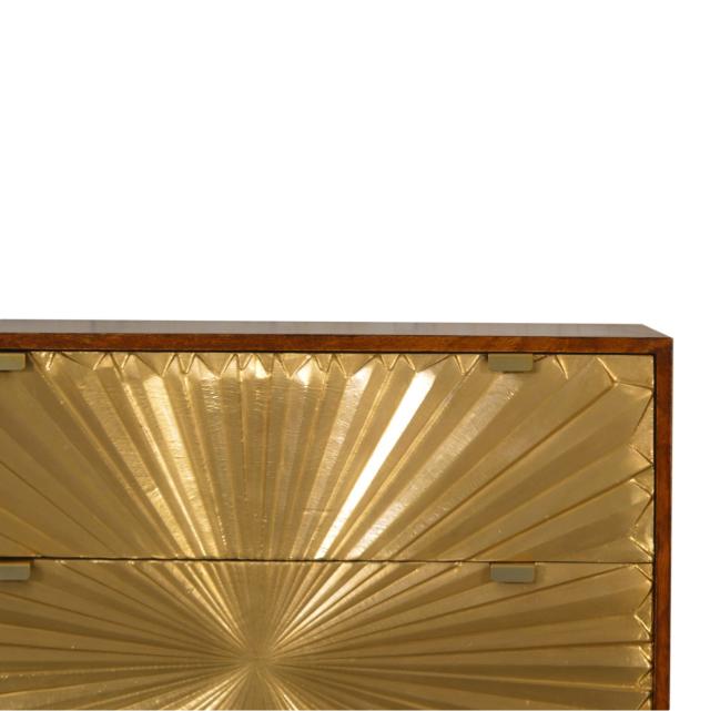 Manila Solar Flare Chest of Drawers | Solid Mango Wood | Chestnut & Brass Finish | 3 Drawers
