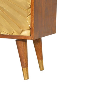 Manila Solar Flare Chest of Drawers | Solid Mango Wood | Chestnut & Brass Finish | 3 Drawers
