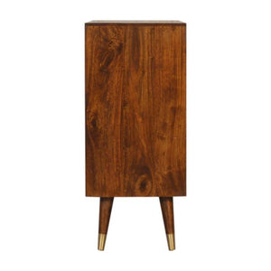 Manila Solar Flare Chest of Drawers | Solid Mango Wood | Chestnut & Brass Finish | 3 Drawers