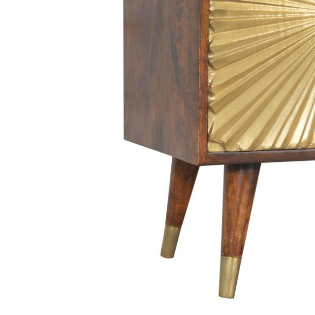 Manila Sunburst Sideboard | Solid Mango Wood | Chestnut & Brass Finish | 1 Door & 3 Drawers