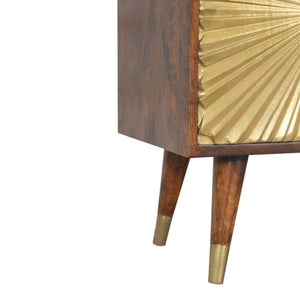 Manila Sunburst Sideboard | Solid Mango Wood | Chestnut & Brass Finish | 1 Door & 3 Drawers
