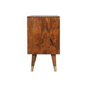 Manila Sunburst Sideboard | Solid Mango Wood | Chestnut & Brass Finish | 1 Door & 3 Drawers