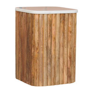 Marble Side Table | Solid Mango Wood | Oak-ish Finish | Stone Top