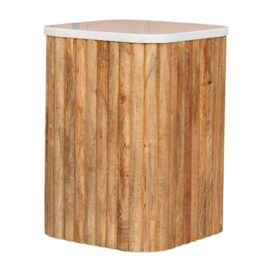 Marble Side Table | Solid Mango Wood | Oak-ish Finish | Stone Top