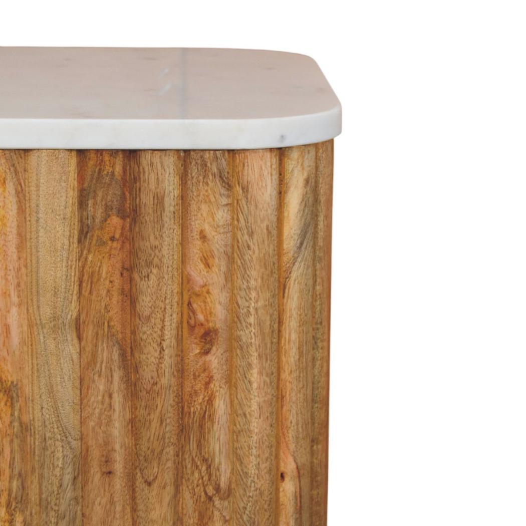 Marble Side Table | Solid Mango Wood | Oak-ish Finish | Stone Top