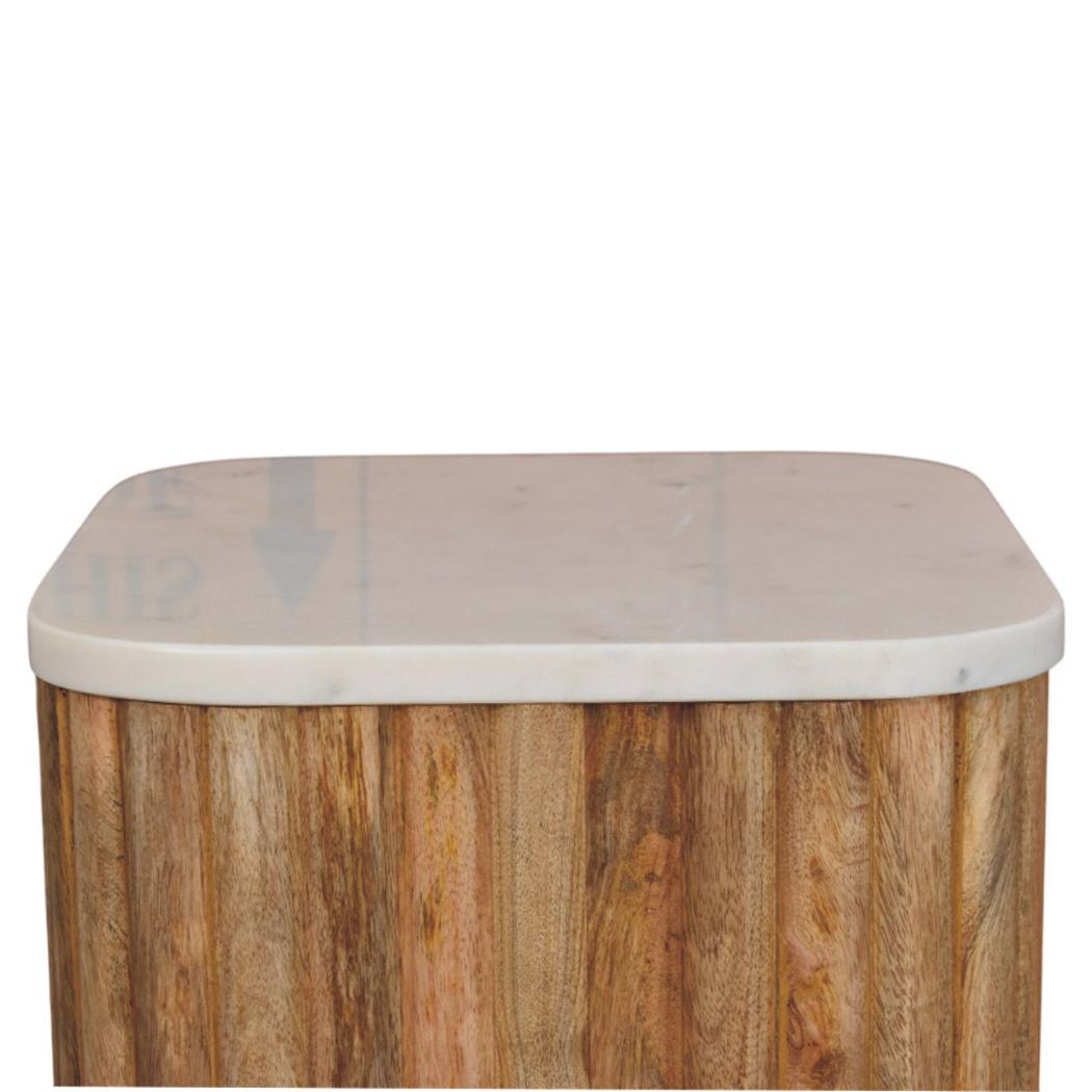 Marble Side Table | Solid Mango Wood | Oak-ish Finish | Stone Top