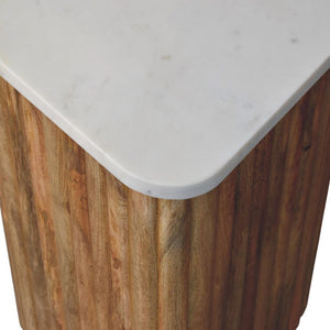 Marble Side Table | Solid Mango Wood | Oak-ish Finish | Stone Top
