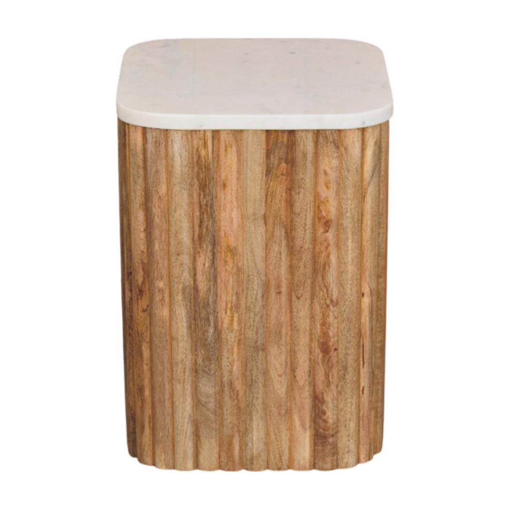 Marble Side Table | Solid Mango Wood | Oak-ish Finish | Stone Top