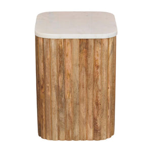 Marble Side Table | Solid Mango Wood | Oak-ish Finish | Stone Top
