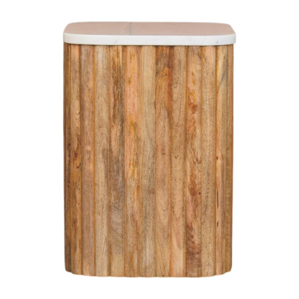 Marble Side Table | Solid Mango Wood | Oak-ish Finish | Stone Top