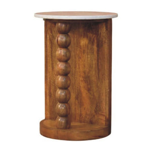Marble Top Spindle Side Table | Sculptural Accent Table