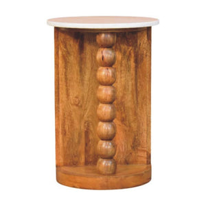 Marble Top Spindle Side Table | Sculptural Accent Table