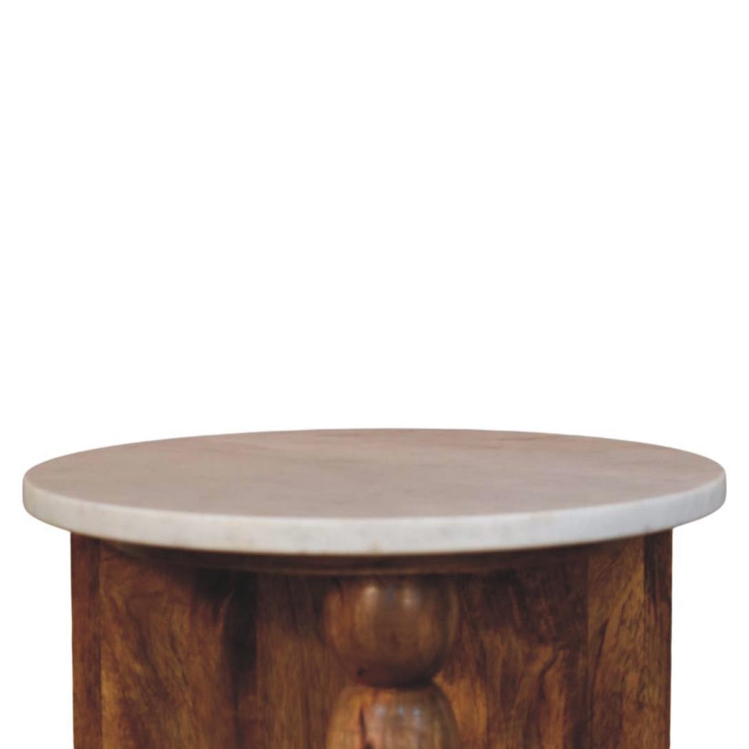Marble Top Spindle Side Table | Sculptural Accent Table