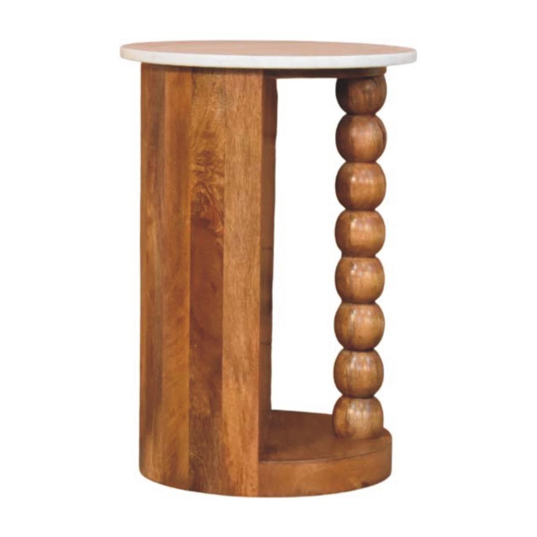 Marble Top Spindle Side Table | Sculptural Accent Table