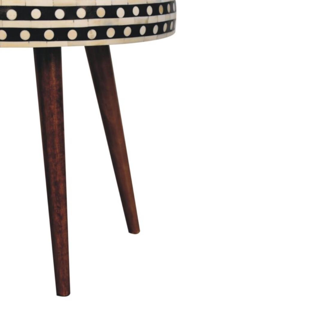Marlow Bone Inlay End Table | Solid Mango Wood | Honey Caramel Finish | Round Nordic Side Table