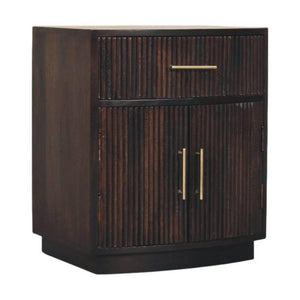 Milan Bedside Table | Solid Mango Wood | Velvet Mocha Finish | 1 Drawer Nightstand with Cabinet Storage