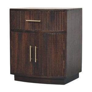 Milan Bedside Table | Solid Mango Wood | Velvet Mocha Finish | 1 Drawer Nightstand with Cabinet Storage