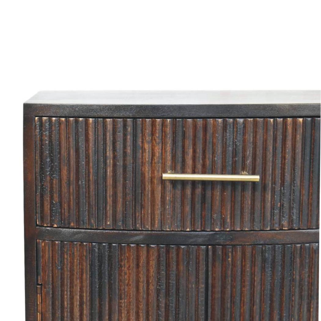 Milan Bedside Table | Solid Mango Wood | Velvet Mocha Finish | 1 Drawer Nightstand with Cabinet Storage