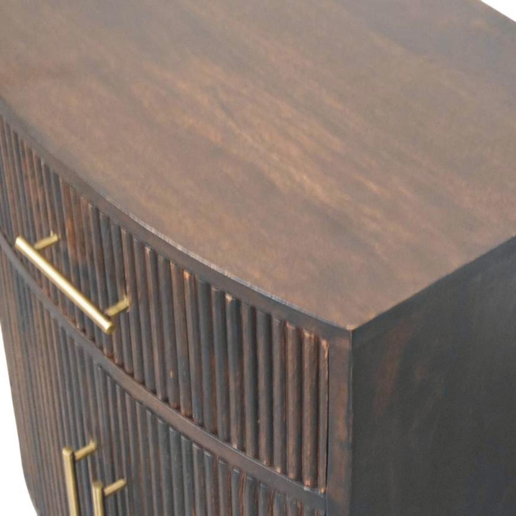 Milan Bedside Table | Solid Mango Wood | Velvet Mocha Finish | 1 Drawer Nightstand with Cabinet Storage