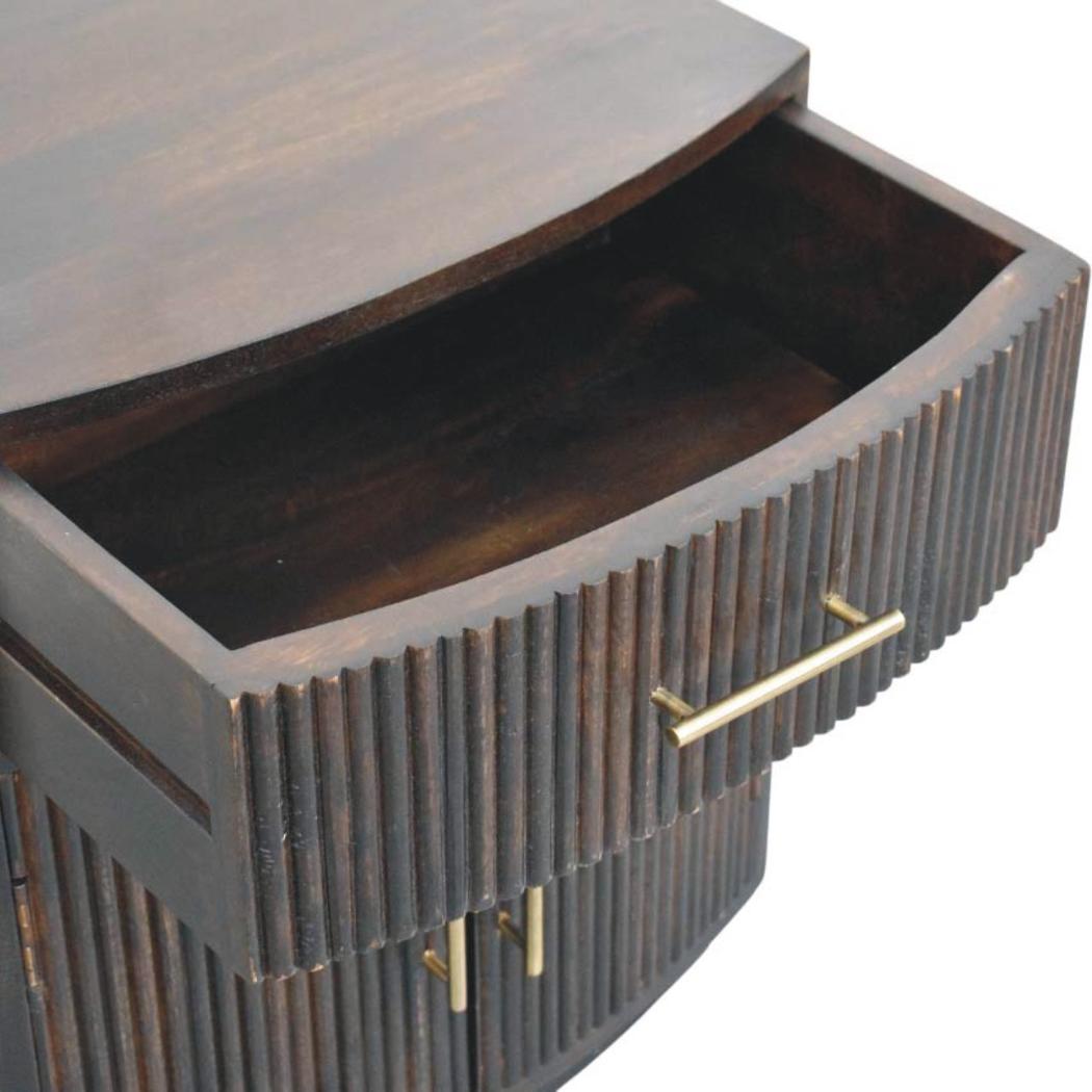 Milan Bedside Table | Solid Mango Wood | Velvet Mocha Finish | 1 Drawer Nightstand with Cabinet Storage