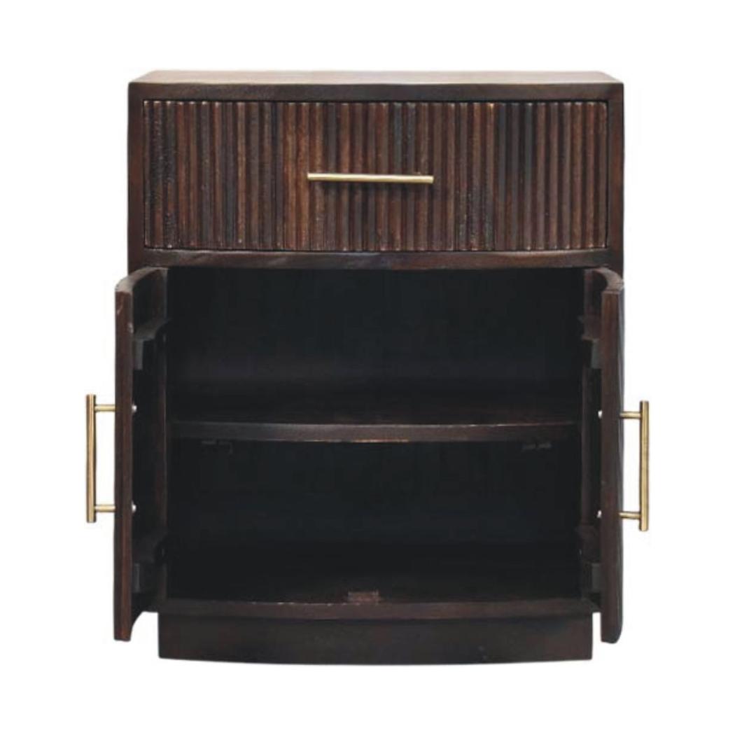 Milan Bedside Table | Solid Mango Wood | Velvet Mocha Finish | 1 Drawer Nightstand with Cabinet Storage
