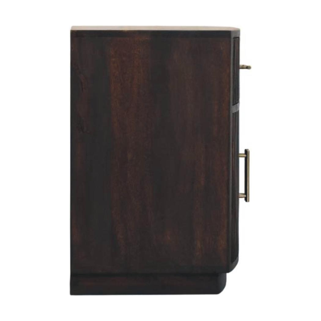 Milan Bedside Table | Solid Mango Wood | Velvet Mocha Finish | 1 Drawer Nightstand with Cabinet Storage