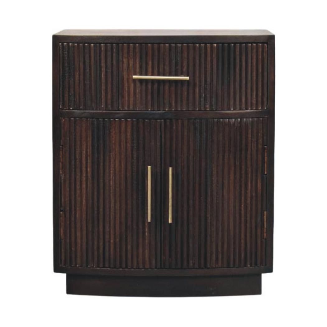 Milan Bedside Table | Solid Mango Wood | Velvet Mocha Finish | 1 Drawer Nightstand with Cabinet Storage