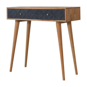 Milan Navy Console Table | Solid Mango Wood | Oak Finish | 2 Carved Drawers