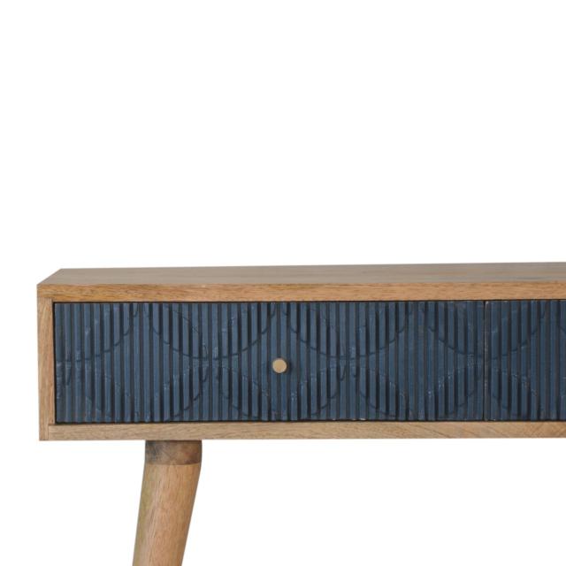 Milan Navy Console Table | Solid Mango Wood | Oak Finish | 2 Carved Drawers