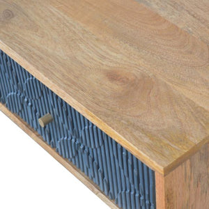 Milan Navy Console Table | Solid Mango Wood | Oak Finish | 2 Carved Drawers