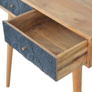 Milan Navy Console Table | Solid Mango Wood | Oak Finish | 2 Carved Drawers