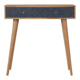 Milan Navy Console Table | Solid Mango Wood | Oak Finish | 2 Carved Drawers
