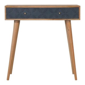 Milan Navy Console Table | Solid Mango Wood | Oak Finish | 2 Carved Drawers