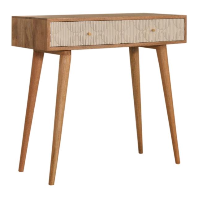 Milan White Console Table | Solid Mango Wood | Oak Finish | 2 Carved Drawers