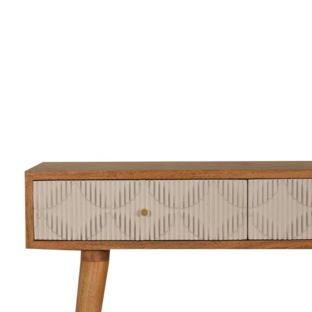 Milan White Console Table | Solid Mango Wood | Oak Finish | 2 Carved Drawers