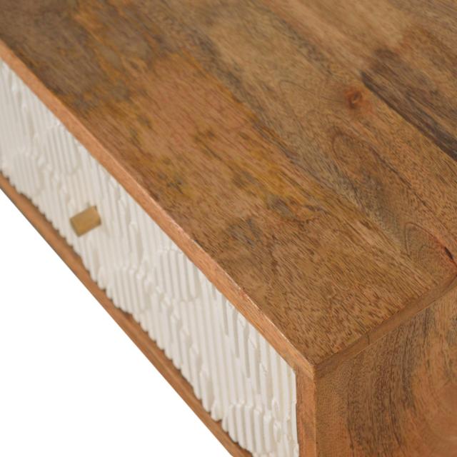 Milan White Console Table | Solid Mango Wood | Oak Finish | 2 Carved Drawers