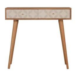 Milan White Console Table | Solid Mango Wood | Oak Finish | 2 Carved Drawers