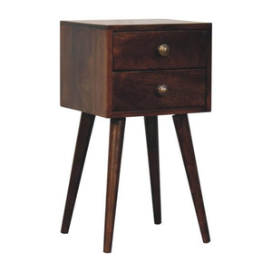 Mini 2 Drawer Bedside Table | Solid Mango Wood | California Walnut Finish | Compact Nightstand