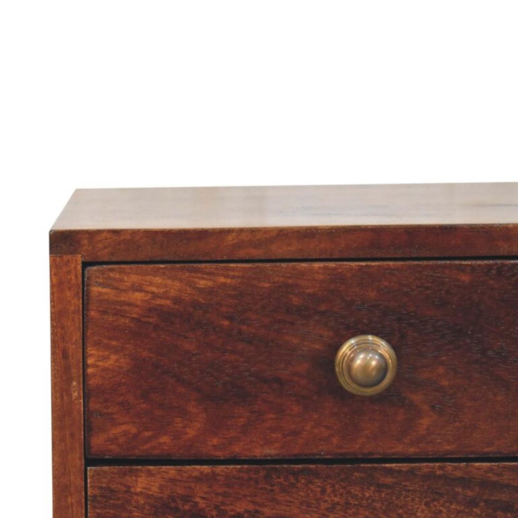 Mini 2 Drawer Bedside Table | Solid Mango Wood | California Walnut Finish | Compact Nightstand