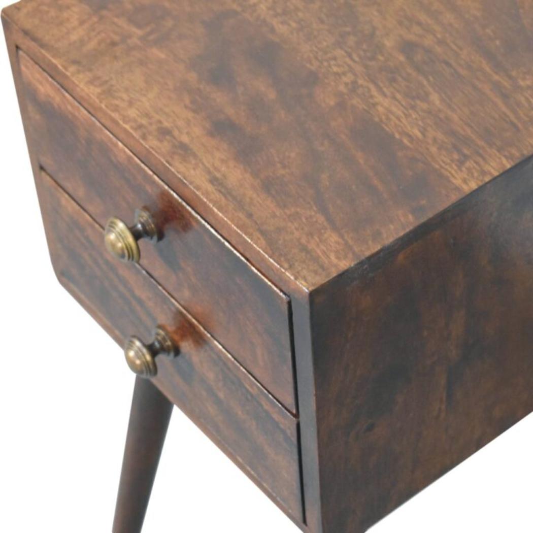 Mini 2 Drawer Bedside Table | Solid Mango Wood | California Walnut Finish | Compact Nightstand
