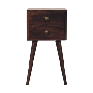 Mini 2 Drawer Bedside Table | Solid Mango Wood | California Walnut Finish | Compact Nightstand