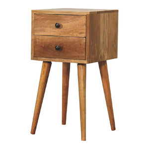 Mini 2 Drawer Bedside Table | Solid Mango Wood | Oak-Inspired Finish | Compact Nightstand
