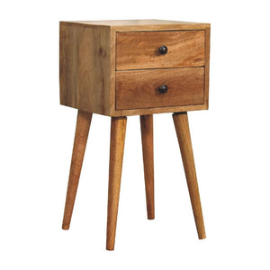 Mini 2 Drawer Bedside Table | Solid Mango Wood | Oak-Inspired Finish | Compact Nightstand