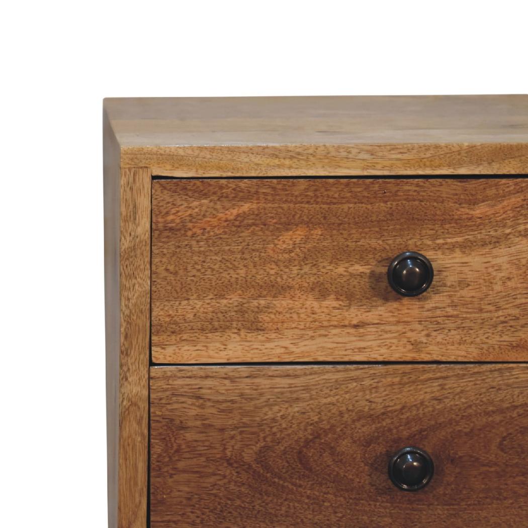 Mini 2 Drawer Bedside Table | Solid Mango Wood | Oak-Inspired Finish | Compact Nightstand