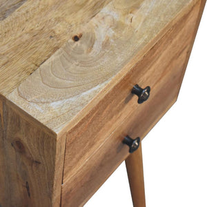 Mini 2 Drawer Bedside Table | Solid Mango Wood | Oak-Inspired Finish | Compact Nightstand