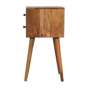 Mini 2 Drawer Bedside Table | Solid Mango Wood | Oak-Inspired Finish | Compact Nightstand
