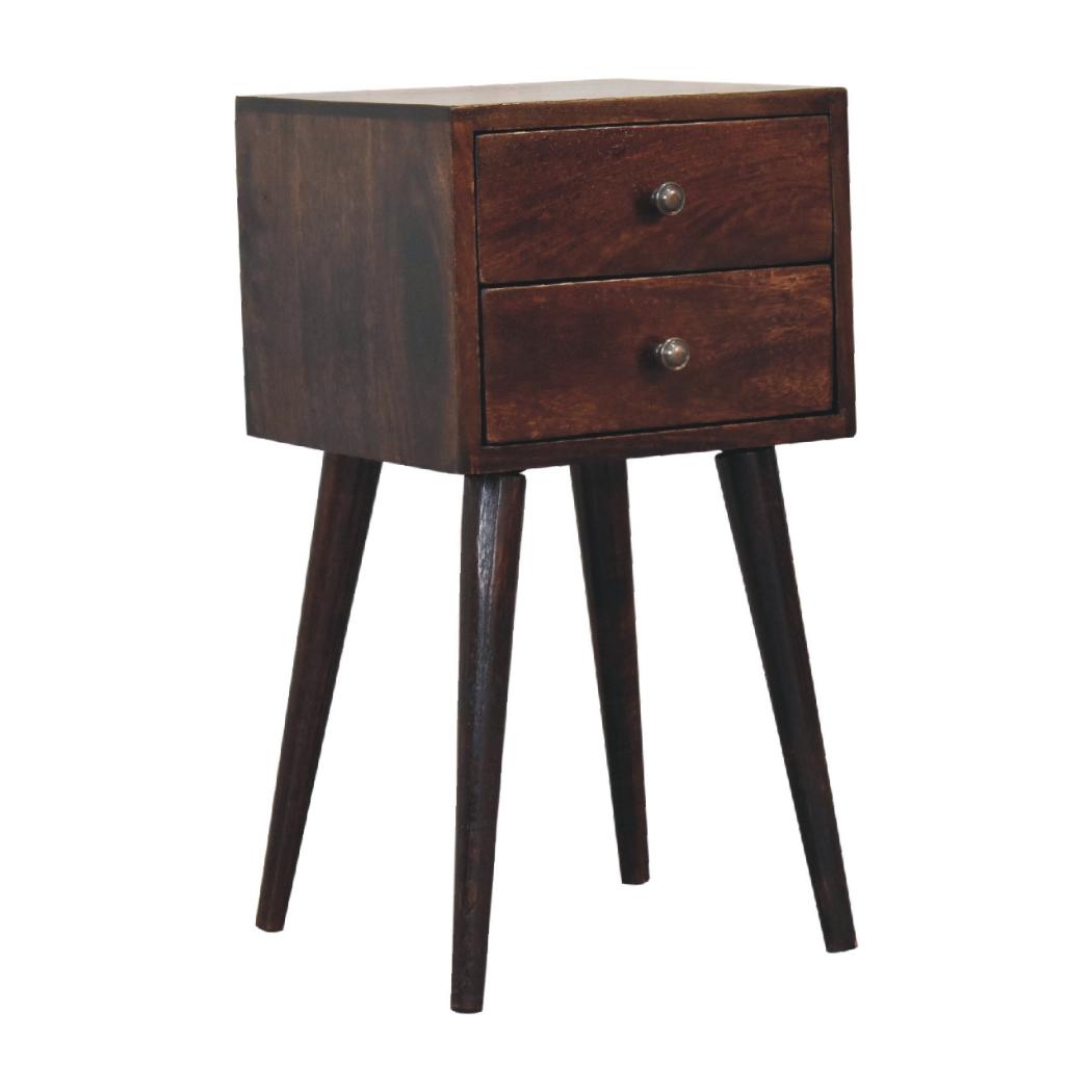 Mini 2-Drawer Bedside Table | Walnut Finish | Compact Storage